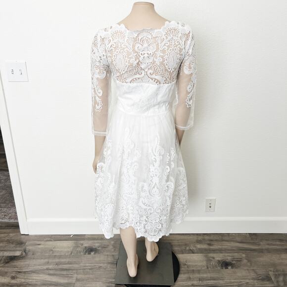 [Chi Chi London] White Flore Lace Embroidered Tulle Retro Bridal Midi Dress 12 - Picture 3 of 12